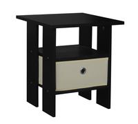(Black, Beige ) 2 Tier Wooden Table Bedside Nightstand 1 Drawer