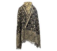 BLACK BEIGE VINTAGE LEAF WOOL SCARF BLANKET SHAWL WRAP PURE YAK WOOL SCARF SHAWL DECORATION WOOL BLANKET UNISEX OVERSIZED DOUBLE SIDED LUXURIOUS WOOL SCARF GIFT
