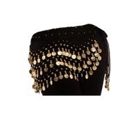 Black Belly Dance Wrap Hip Scarf Belt With Gold Coins