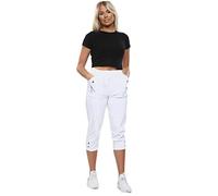 Black Berry CherryBerry Women Ladies Elasticated Cotton Stretch Capri Cropped 3/4 Trousers UK 10-22 Size (622-WHITE-T2-UK 10)