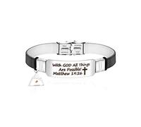 Black Bible Cuff Wristband With God All Things Are Possible Matthew 19:26 Bracelet with Mustard Seed Charm Y2154 (Black-white)