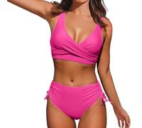 Black Bikini Set, 2 Piece Bathing Suit with Briefs, Removable Soft Cups Women's Halter Push up Triangle Bikini Bow Tie Back Low Waisted Sexy Thong Bikini Deals of The Day