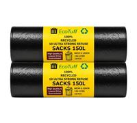 Black Bin Bags Heavy Duty 150L, EcoTuf 20 Pack Black Sacks, Garden Waste Bags, Wheelie Bin Liners for 120L Bins, Large & Strong 60Kg Resistant, Rubble Sacks, Refuse Sacks 150 Litre Heavy Duty Bin Bags