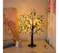 Black Birch Table Tree Light,Christmas Light up Tree with Artificial Green Leaves and 24 Warm White LEDs for Fireplace Bedroom Home Party Wedding Christmas Decor,Table Mini Bonsai Tree Lamp,23.6Inch