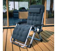 (Black) BIRCHTREE Sun Recliner With Cushion Foldable Chair Patio Garden Beach Lounge