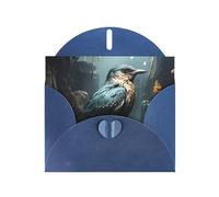 Black Bird And Flower Horizontal Holiday Card With Blue Heart Shaped Envelope And Write Various Holiday Greetings