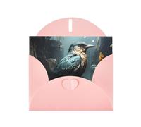 Black Bird And Flower Horizontal Holiday Card With Pink Heart Shaped Envelope And Write Various Holiday Greetings