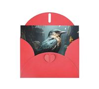 Black Bird And Flower Horizontal Holiday Card With Red Heart Shaped Envelope And Write Various Holiday Greetings