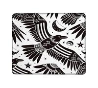Black Bird Pattern Desk Mouse Pad, Stylish Raven Design Stitched Edge Mousepad, Rubber Non-Slip Washable Gaming Mouse Pad for Home and Office Use Square 8x10 Inch
