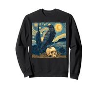 Black Bird Raven On Skull Starry Night Witchy Crow Halloween Sweatshirt