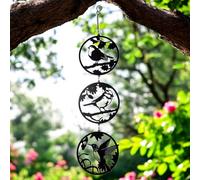 Black Bird Silhouette Hanging Trio Spinner - 60cm x 15cm | Kinetic Metal Wind Spinner for Garden & Home | Outdoor Hanging Bird Ornament