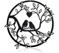 Black Bird Silhouette Metal Wall Art, Tree Metal of Life Bird on Branch Decor Artwork Wall Art for Garden Living Room