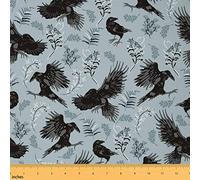 Black Birds Fabric by The Yard Cartoon Wild Animal Halloween Gothic Themed Fabric for Sewing Supplies Botanical Leaves Rustic Style Fabric for DIY Upholstery and Home Accents 2 Yards