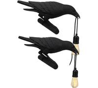 Black Birds Wall Lamps 2 Pack Resin Crow Desk LED Lamp E27 Base Modern Raven Art Deco Bedside Decor Plug in Cord Wall Lamps for Bedroom, Office, College Dorm, Right Black Wall