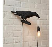 Black Birds Wall Lamps Resin Crow Desk LED Lamp E27 Base Modern Raven Art Deco Bedside Decor Plug in Cord Wall Lamps for Bedroom, Office, College Dorm, Right Black Wall