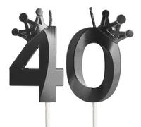Black Birthday Candles Number 40 Candle, Happy 40th Birthday Cake Topper, 3D Crown Number Candle Birthday Candle, 40 Candle Birthday Boys Girls, Birthday Decorations Black, Black Cake Topper Décor