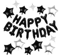 Black Birthday Decorations, Black and Silver Birthday Decorations, HSC 25PCS Metallic Star & 13 Letters Reusable Inflatable Party Balloons for Women, Men, Boys, Girls