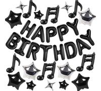 Black Birthday Party Decoration Kit Mylar Foil Letters Happy Birthday Balloon Banner Star Balloons Music Note Balloon Kids Adults Party Decorations Supplies