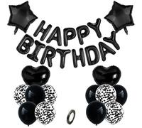 Black Birthday Party Decorations, Happy Birthday Banner, Star Heart Foil Balloons, Black Confetti Balloons for Kids Adults Women Men Birthday Party Decorations