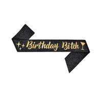 Black Birthday Sash, Elegant Glitter Birthday Sash for Women Adjustable Length, Cute Quality Birthdays Girl Sashs for Party Photos, Classic 21st Birthdays Sashs and Bride Hen Night Celebration Decor