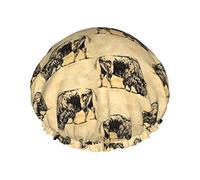 Black Bison Grazing Waterproof Shower Cap,Elastic Bathing Hair Cap Environmental Protection Hair Bath Caps, Double WaterproofBathing Shower Hat