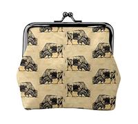 Black Bison Grazing Women's Leather Coin Purse, Small Change Pouch with Kiss-Lock Clasp Closure Buckle Wallet for Girl Gift