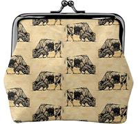Black Bison Grazing Women's Leather Coin Purse, Small Change Pouch with Kiss-Lock Clasp Closure Buckle Wallet for Girl Gift