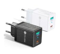 (Black) BK312 35W EU Charger - Fast USB-A & USB-C, PD & QC3.0, Compact Design, Black/White, for Smartphones & Laptops