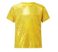 Black Black Graphic Square Sequin Plaid Shiny Short Sleeve T-Shirt for Casual Outdoor Sports Performance Outfit 2-19 Years T Shirt Teens Boys, gold, 4-5 Years