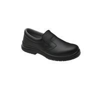 (Black/Black, UK 3 EU 36) Food-X Slip on Lightweight Safety Work Shoes Steel Toe Cap Anti Slip Boots