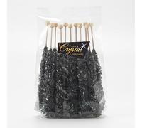 Black Blackcurrant Sugar Crystal Rock on a Stick 12 x Lollies - Individually Wrapped - Candy Buffet Favours Cake Decorating - Drink/Cocktail Swizzle Stick Stirrers