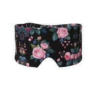 Black Blackgound Rose Print Sleep Eye and Ear Muffs Mask - Soft & Breathable, Ideal for Travel, Meditation, and Nighttime Use