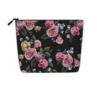 Black Blackgound Rose Print Toiletry Bag Cosmetic Bag Large Capacity Travel Makeup Bag for Women for Daily Use Travel