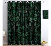 Black Blackout Curtains 46” W x 54” L x 2 for Bedroom and Living Room, Soft William Morris Plants Thistles Opaque Thermal Insulated Curtains, Eyelet Light Blocking Window Drapes