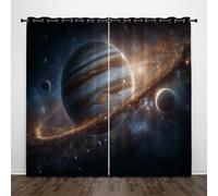 Black Blackout Curtains for Bedroom, Universe Jupiter Printed Home Decoration Starry Sky Galaxies Thermal Insulated Curtain For Bedroom 2 Panels 66 x 72 Inch Blackout Grommet Window Drape Living Room