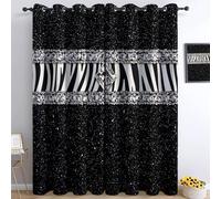 Black Blackout Curtains Starry Zebra Stripe Print, Soft Thermal Insulated Window Drapes, Eyelet Curtains 102 Inches Drop for Living Room Bedroom Playroom W 55 x L 102 Inches, 2 Panels
