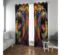 Black Blackout Curtains Street Colorful Doodle Lion Portrait Print Room Darkening Thermal Grommet Window Drapes for Living Room 2 Panels B132xH245cm