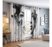 Black Blackout Curtains W 52" x L 54", Watercolor Animals Butterflies Women printed curtains for bedrooms - Microfiber material for thermal insulation and energy saving Suitable for room 2 Panels