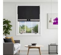 Black Blackout Roller Blind With Silver Diamante & Black Bow Free Cut Down Service By Furnished - (W)120Cm X (L)165Cm