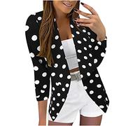 Black Blazer Women's Elegant Suit Jacket Women's Long Polka Dot Printed Blazer Suit 3/4 Sleeve Jacket Formal Coat Work Office Jackets Long Casual Open Front Blazer Business Blazer, black, 22