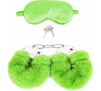 Black Blindfold Satin Eye Mask - Adjustable Handcuffs Fluffy Bracelet - Eye Satin Mask (Green)