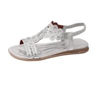 Black Block Heels Summer Oversized Flat Bottomed Flower Water Sandals With Exposed Toes for Wearing On The Beach Sandals Wide Fitting Shoes (Silver, 4)