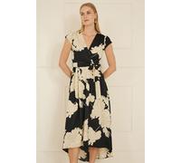 Black Blossom Print Wrap Midi With Dipped Hem Yumi Black 8