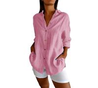 Black Blouse Women's Elegant Blouse Tops Long Sleeve Women's Blouses Oversize Buttons Leisure Blouse Tops Airy Satin Work Top 3/4 Sleeve Linen Blouse Casual Silk-like Shirt Solid, pink, 3XL