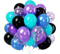 Black Blue and Purple Balloons, 60 PCS Metallic Blue Purple Black Teal Latex Balloons With Confetti Balloons for Kids Boys Outer Space Astronaut Birthday, Baby Shower, Video Game Party Decorations