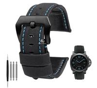 (Black blue black 26mm) 22mm 24mm 26mm Nylon Texture Leather Watchband For Panerai Pam01661 441 Marina Watch Strap Black Blue Line Watch Accessories