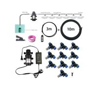 (Black blue) DIY Water Mist Spray Electric Diaphragm Pump Kit Garden Greenhouse Misting Cooling System 10M 10PCS Fog Nozzles Gardening