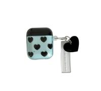 Black Blue Heart Decoration Pattern Accessories Cover Headphone Case for AirPods 1/2 with Pendant