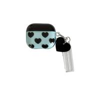 Black Blue Heart Decoration Pattern Accessories Cover Headphone Case for AirPods Pro with Pendant