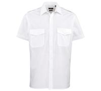BLACK BLUE or WHITE Easy Iron Short Sleeve Pilot Shirt with Epaulette tabs